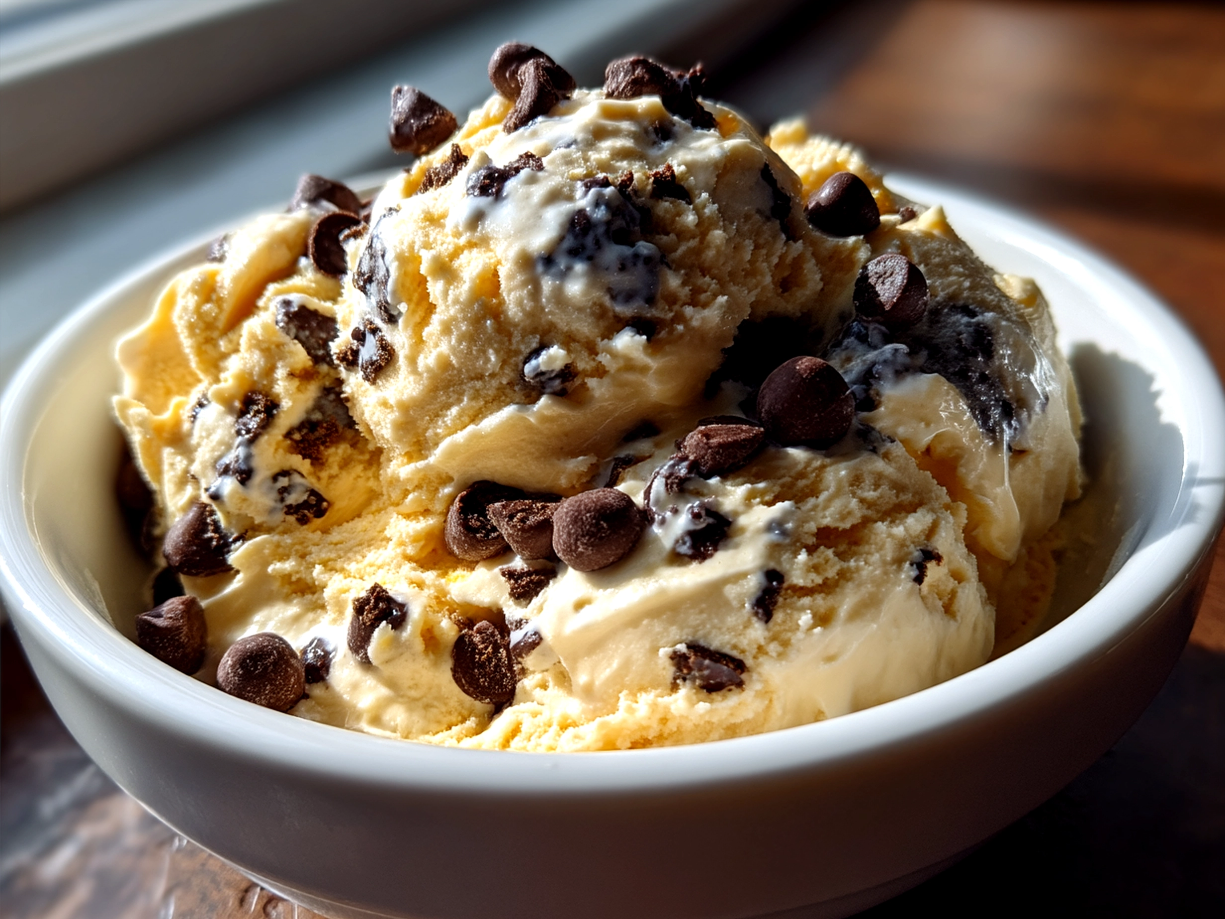Served Cookie Dough Greek Yogurt with Chocolate Chips in a bowl topped with extra chocolate chips