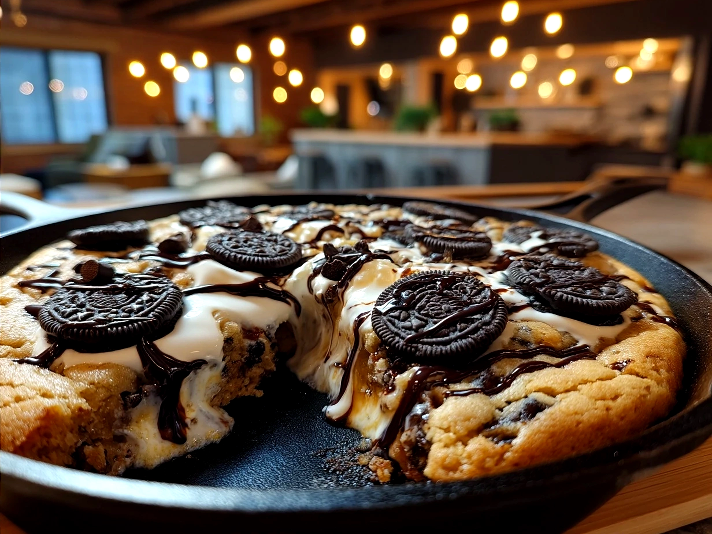 Serving Cookies Cream Skillet Cookie with ice cream