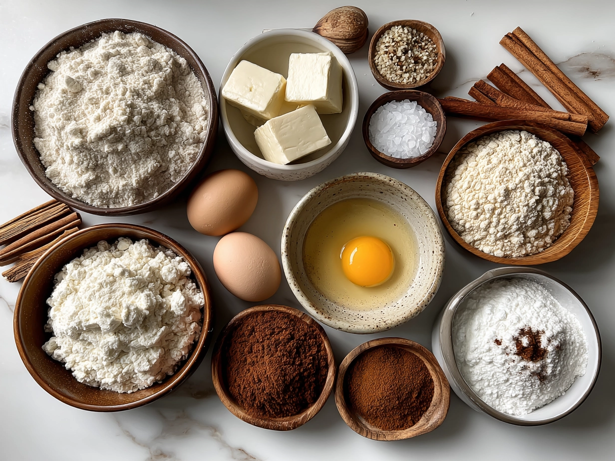 Ingredients for Cottage Cheese Cinnamon Roll Mug Cake including cottage cheese, flour, cinnamon, eggs, and brown sugar