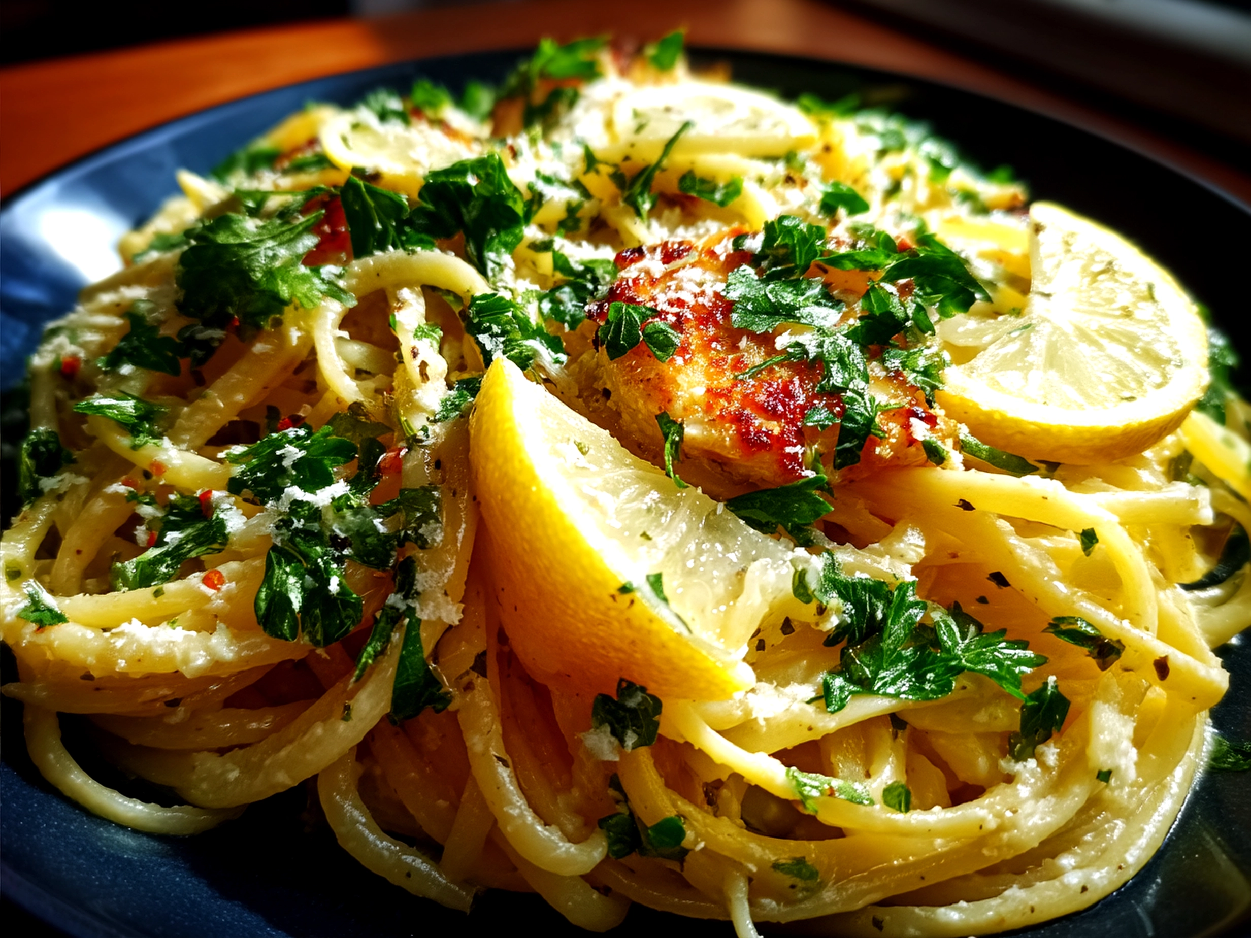 Creamy Roast Garlic and Lemon Pasta Sauce served with fresh herbs