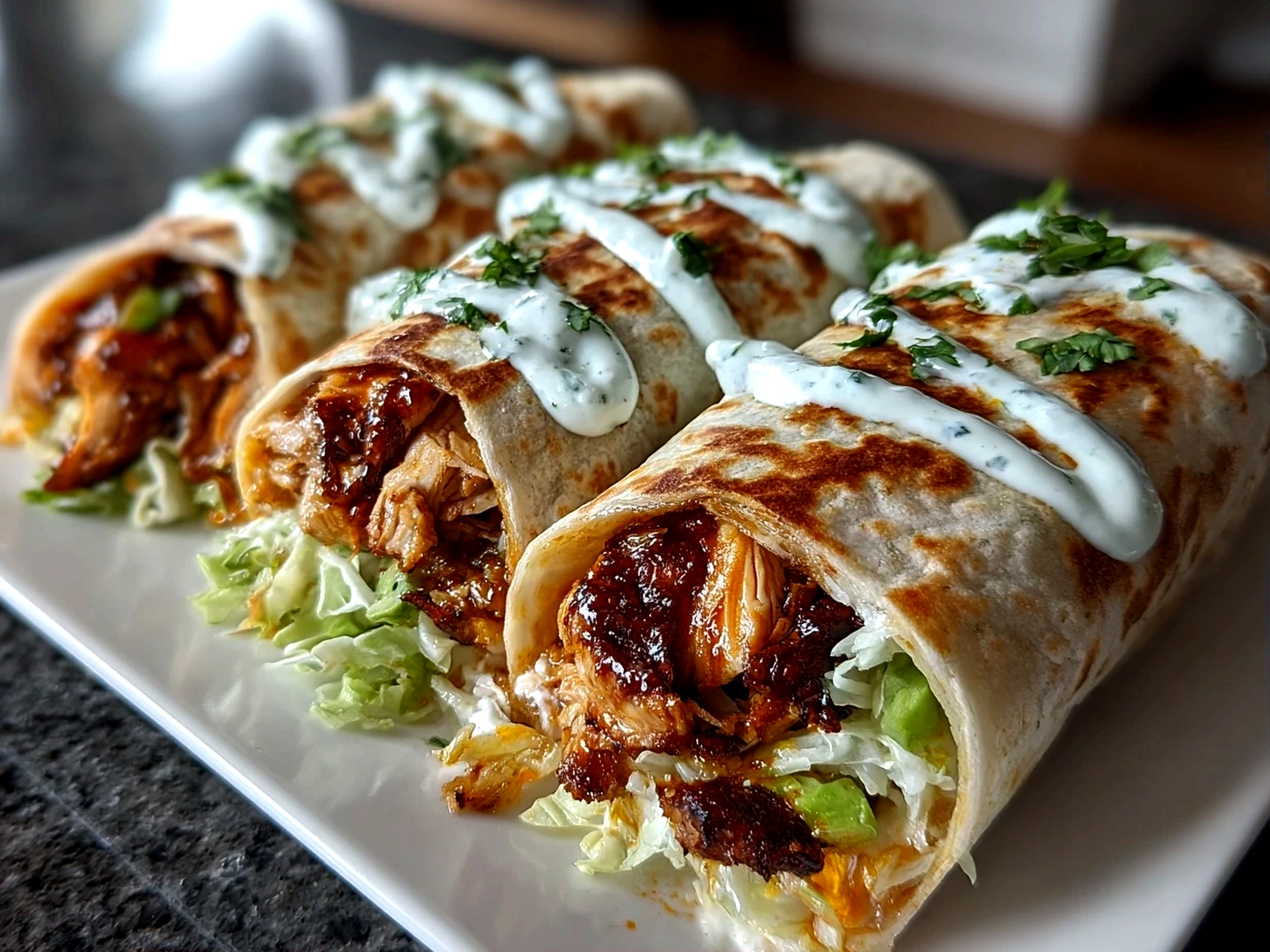 Delicious homemade Chicken Avocado Ranch Burritos ready to serve