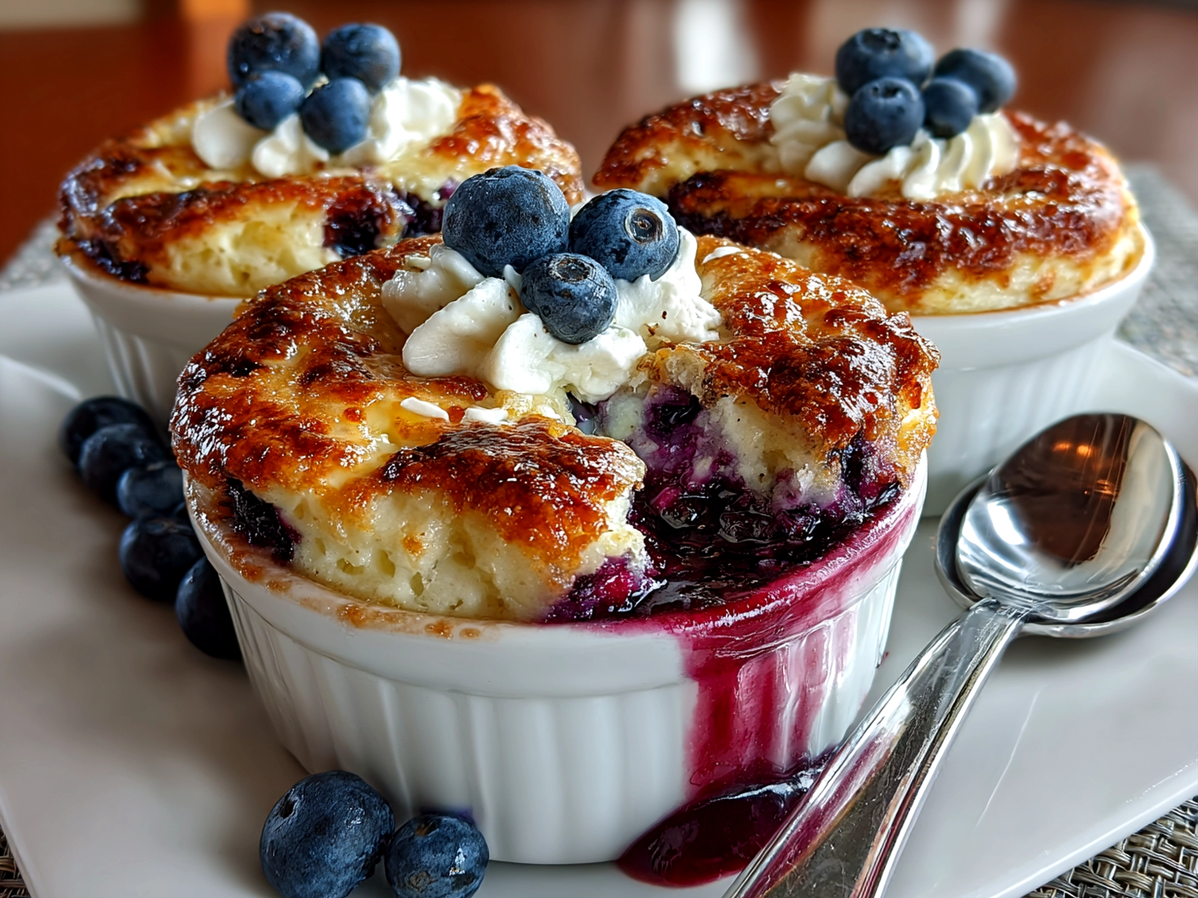 Freshly baked blueberry cottage cheese bowls served warm