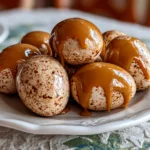 Freshly prepared Easter peanut butter eggs on white plate