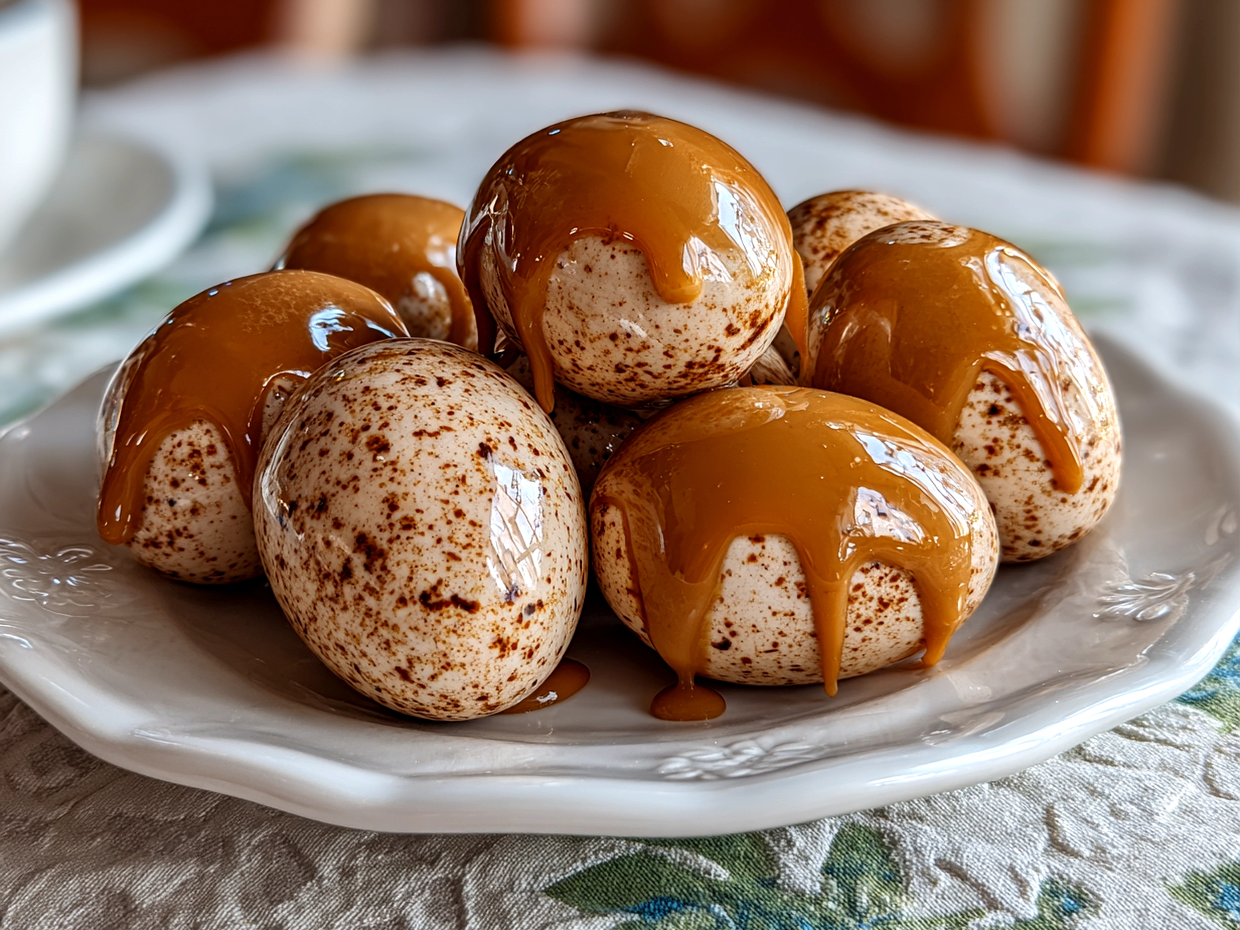 Freshly prepared Easter peanut butter eggs on white plate