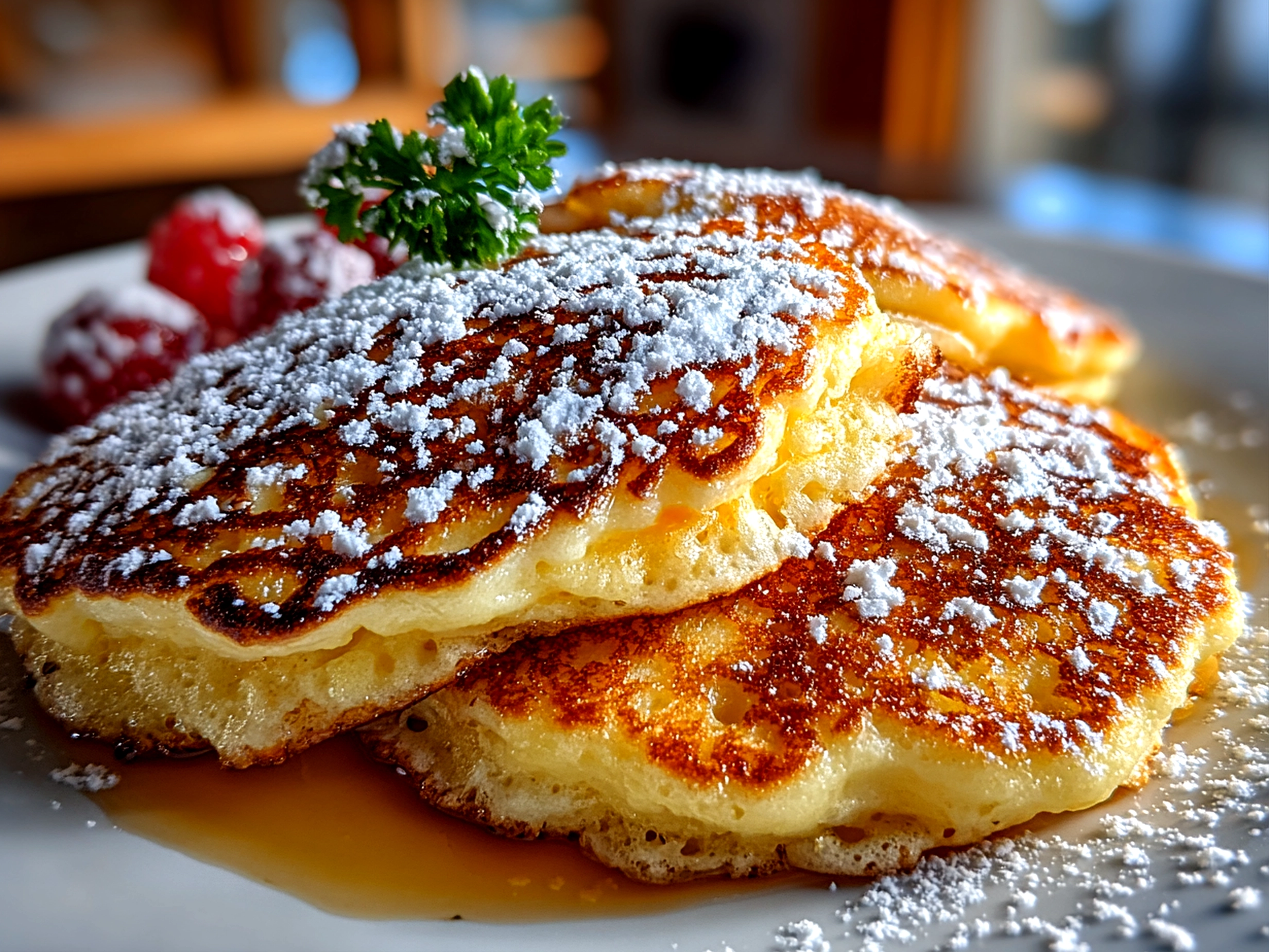 Freshly prepared fluffy pancakes stack