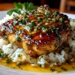 Home cook, taken with iPhone 15 Pro. Close-up slight angle of delicious Garlic Butter Chicken Thigh Skillet on white plate. Mouthwatering --ar 4:3 --style raw --s 260