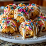 Homemade Cookie Dough Frozen Yogurt Bites on white marble