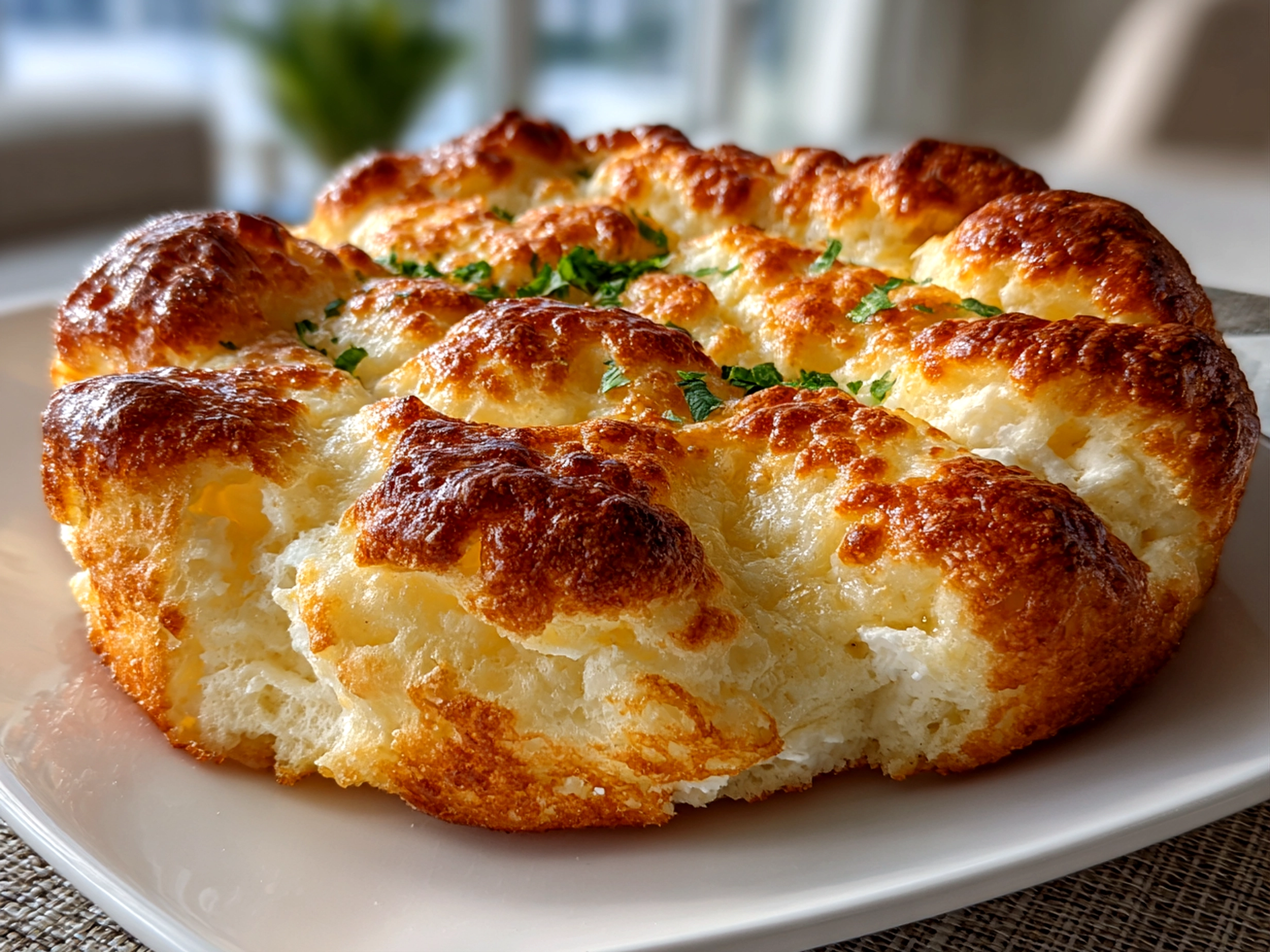 Homemade Cottage Cheese Cloud Bread on White Plate