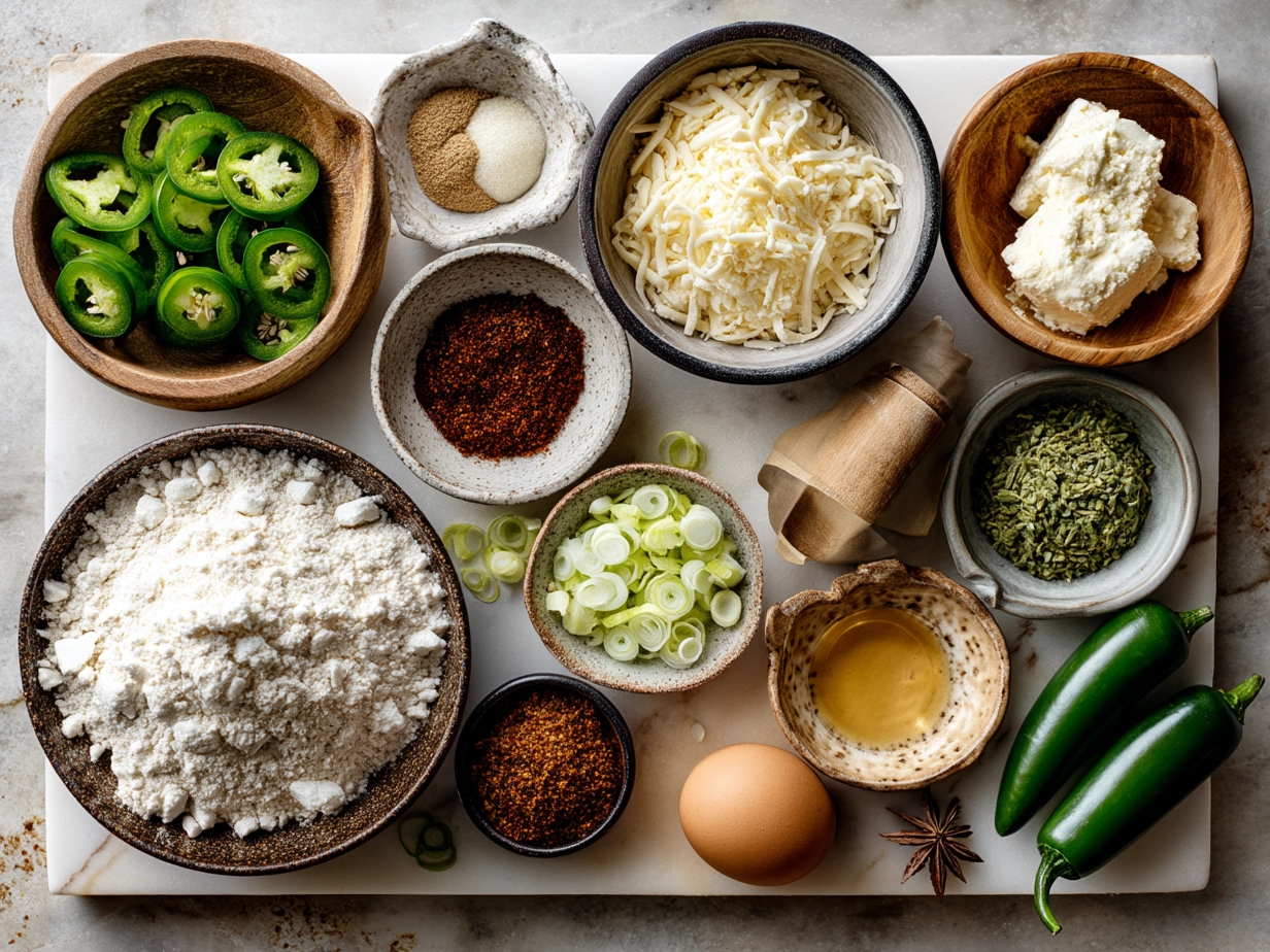 Ingredients for Jalapeno Popper Pinwheels including cream cheese, cheddar, jalapenos, garlic powder and crescent dough