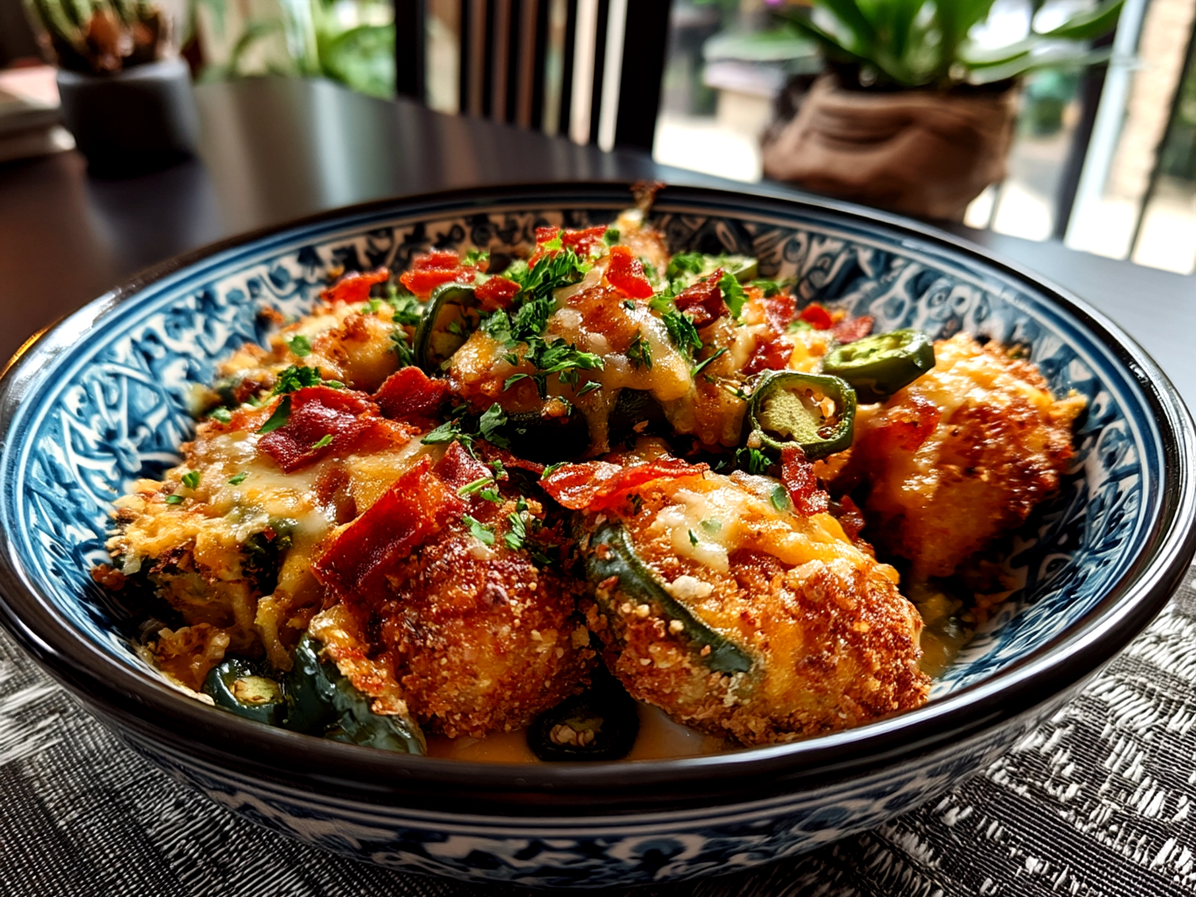 Finished Jalapeno Poppers Nourish Bowl served with lime wedges and fresh cilantro on top