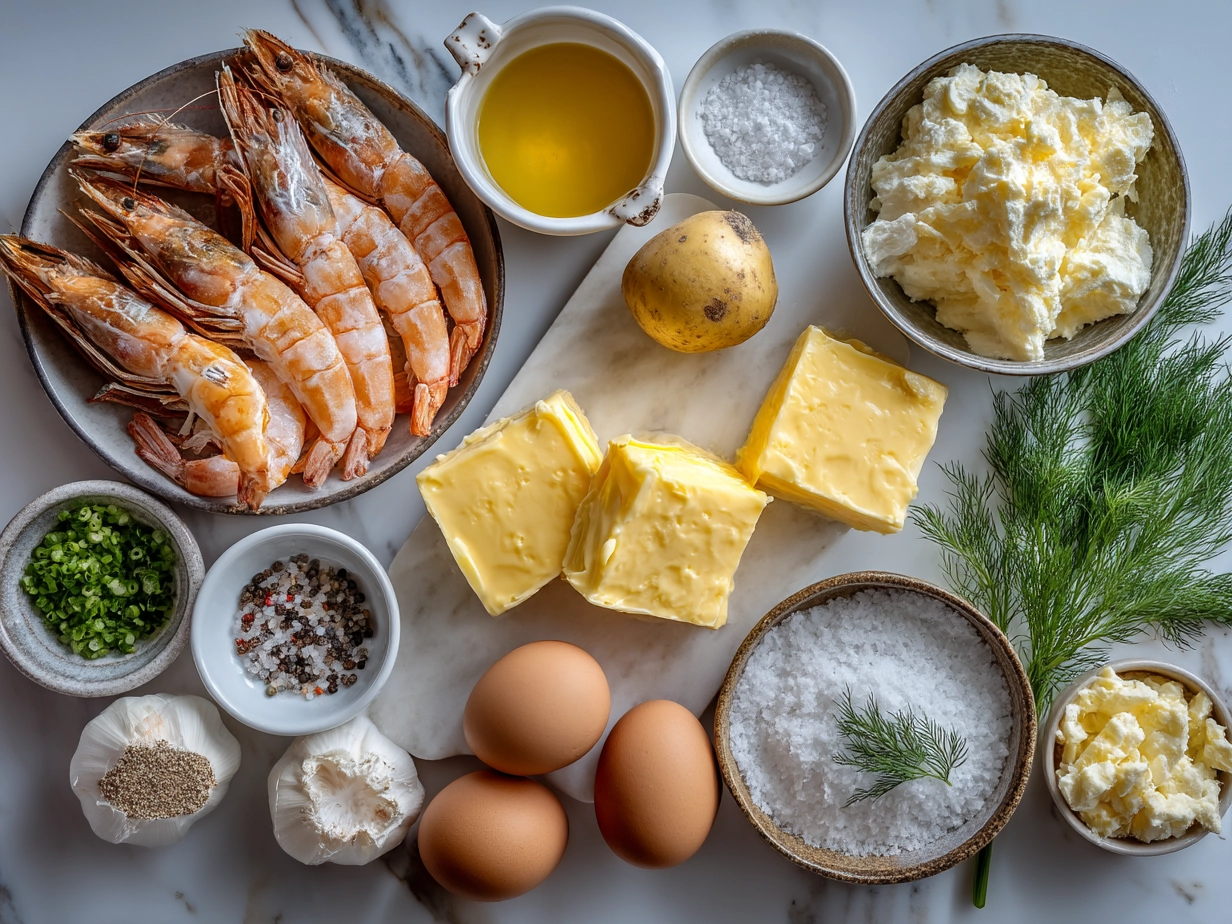 Ingredients for Nova Scotia Seafood Chowder on a kitchen counter
