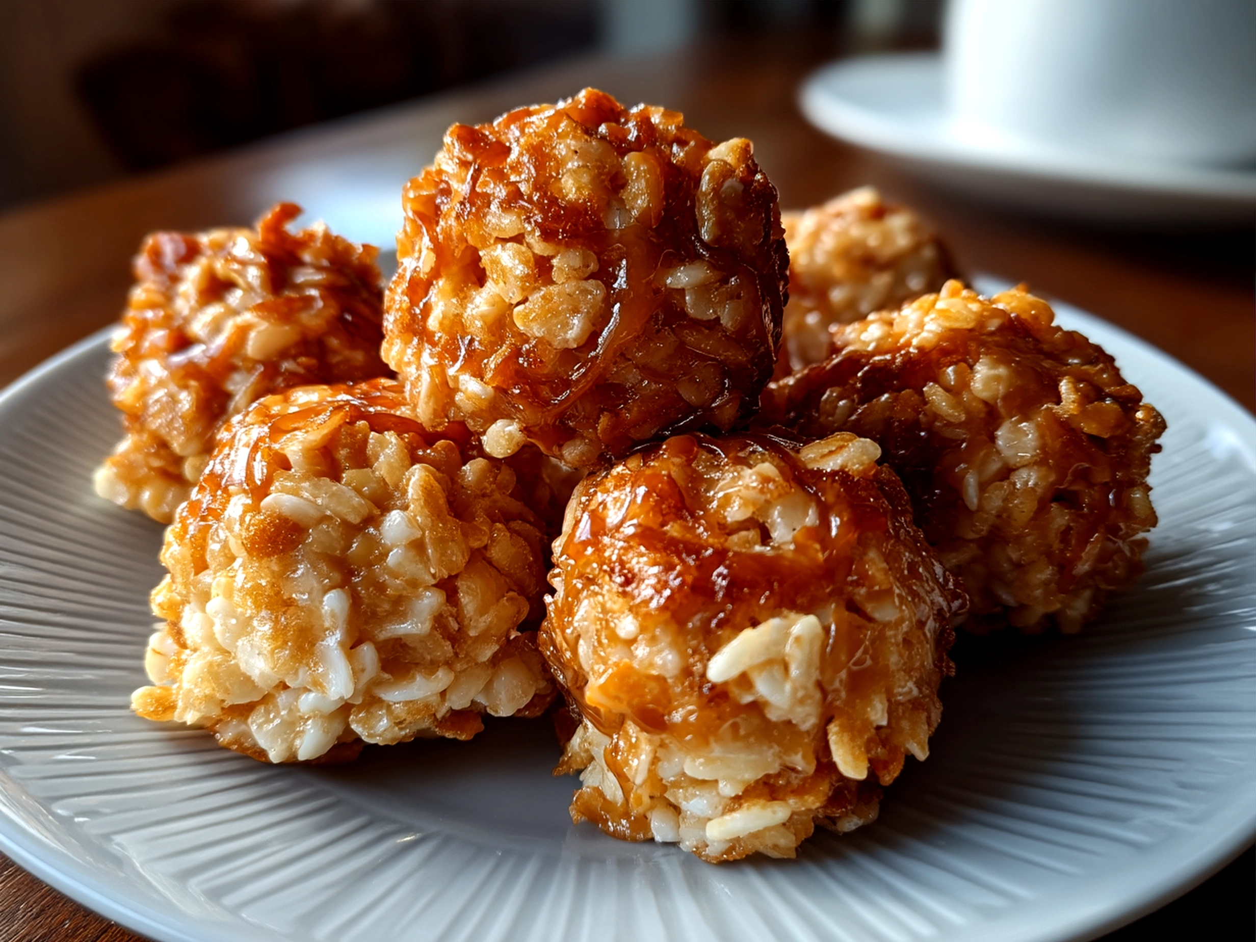 Peanut Butter Balls with Rice Krispies served on a platter