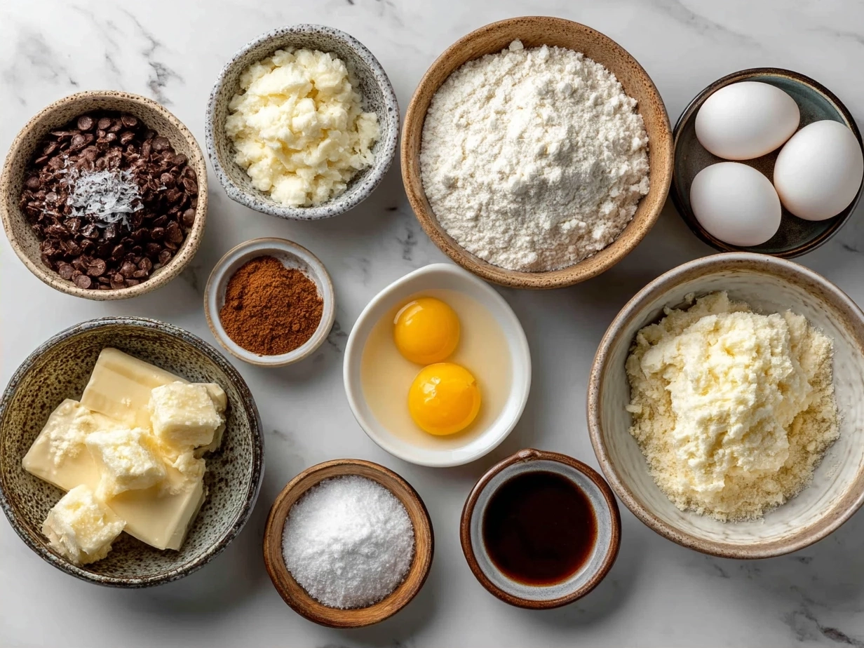 Ingredients for making potato soup including potatoes, onions, garlic, stock and butter
