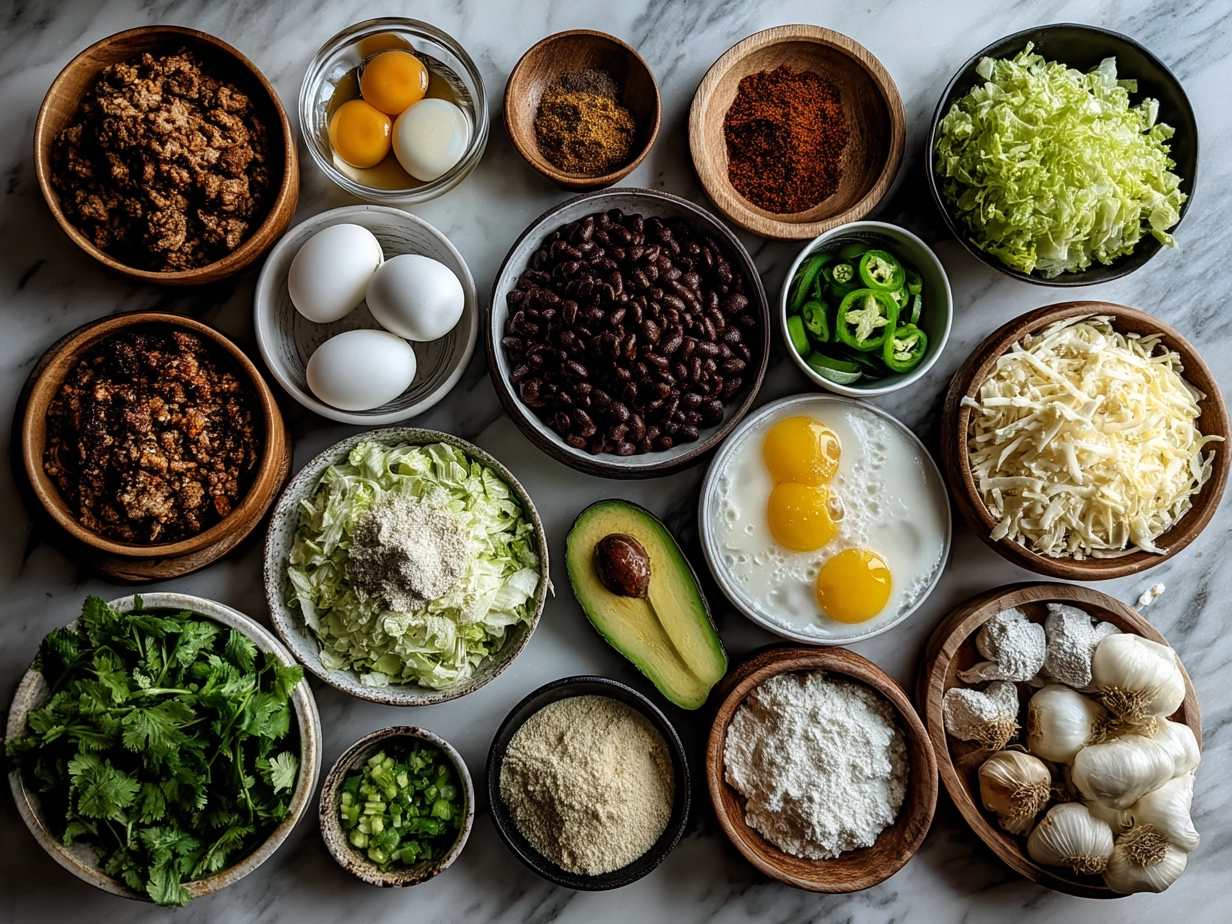 Ingredients for Ranch Taco Party Bowl laid out on a kitchen counter