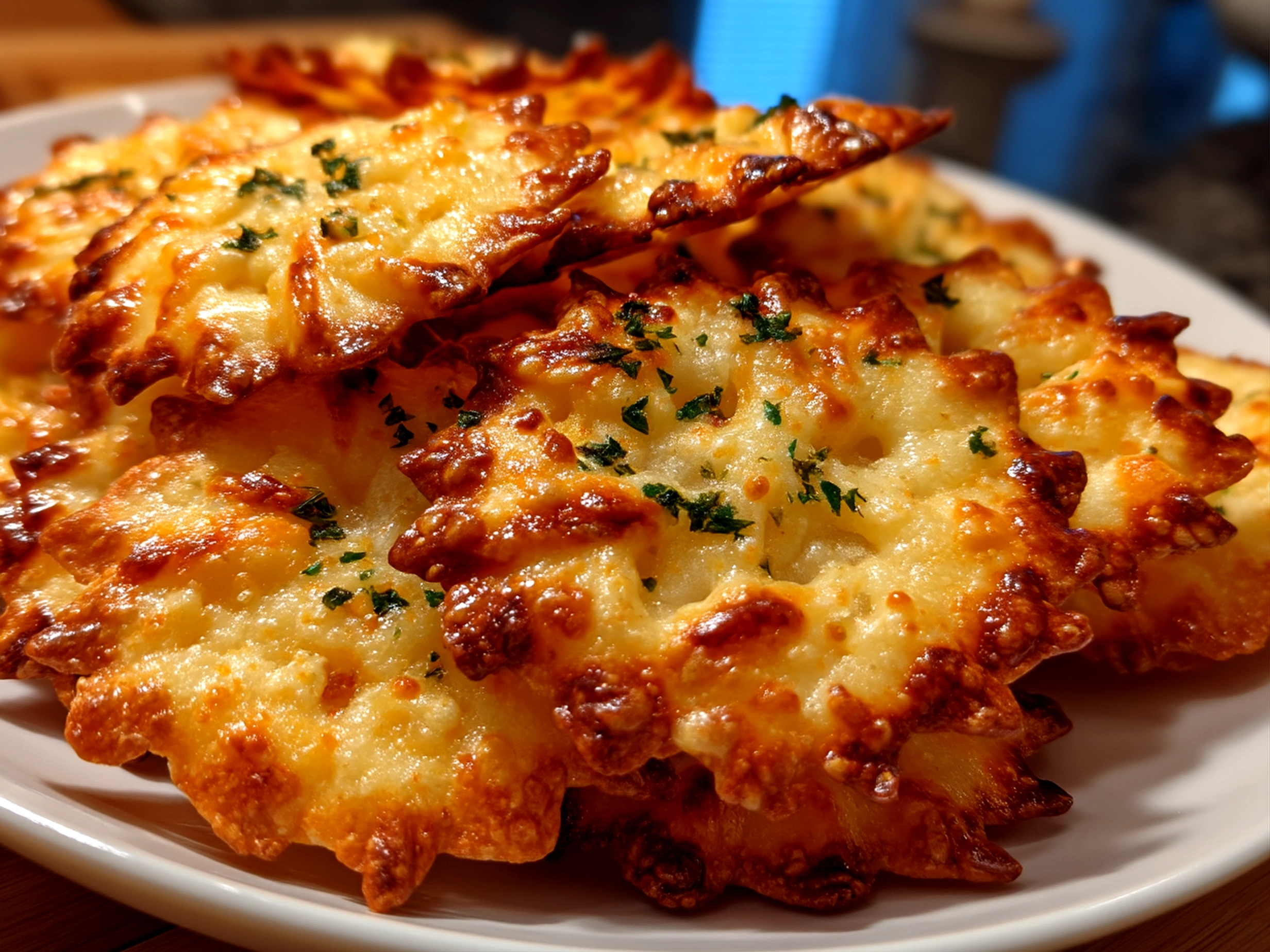 Slight angle close up of finished sourdough cheez-it crackers
