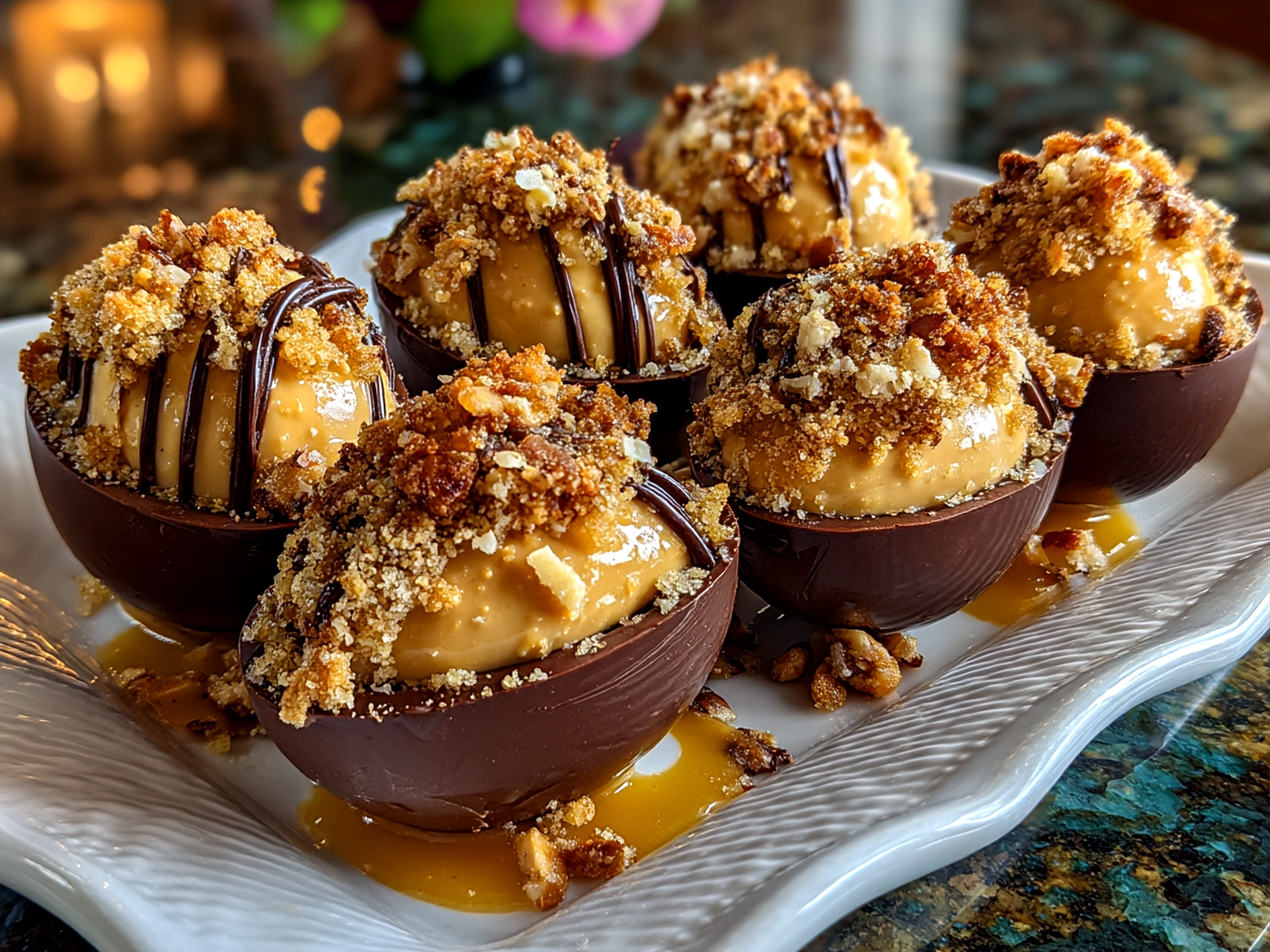 Slight angle close-up of finished Easter Peanut Butter Eggs
