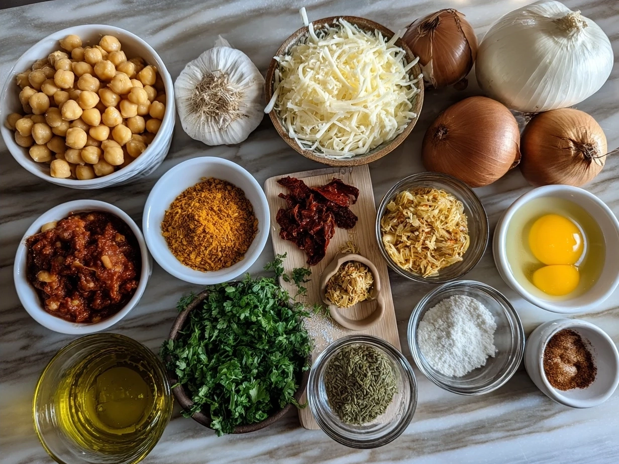 Ingredients for Tuscan Chickpea Soup nicely arranged on a counter