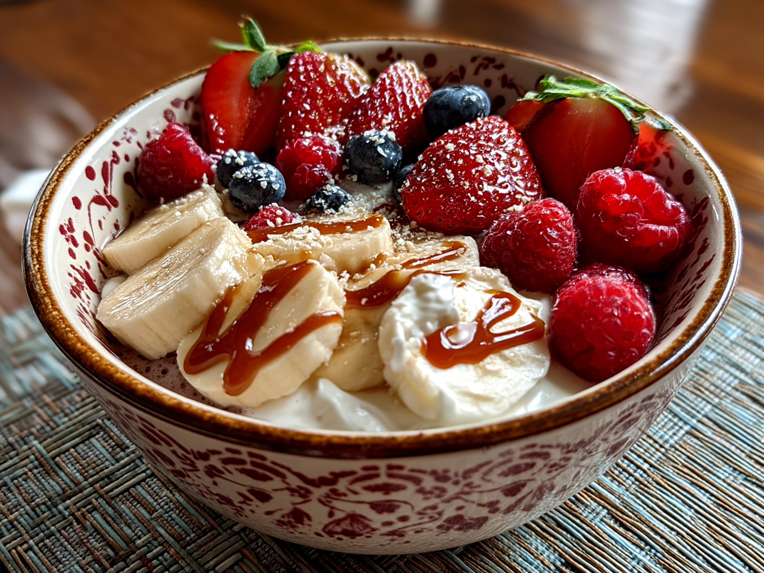 Valentine Breakfast Nice Cream Bowl served with fresh fruit and nuts