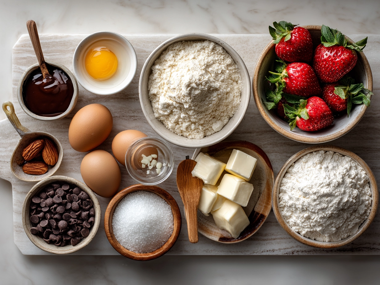 Ingredients for Valentine Breakfast Nice Cream Bowl laid out on a kitchen countertop