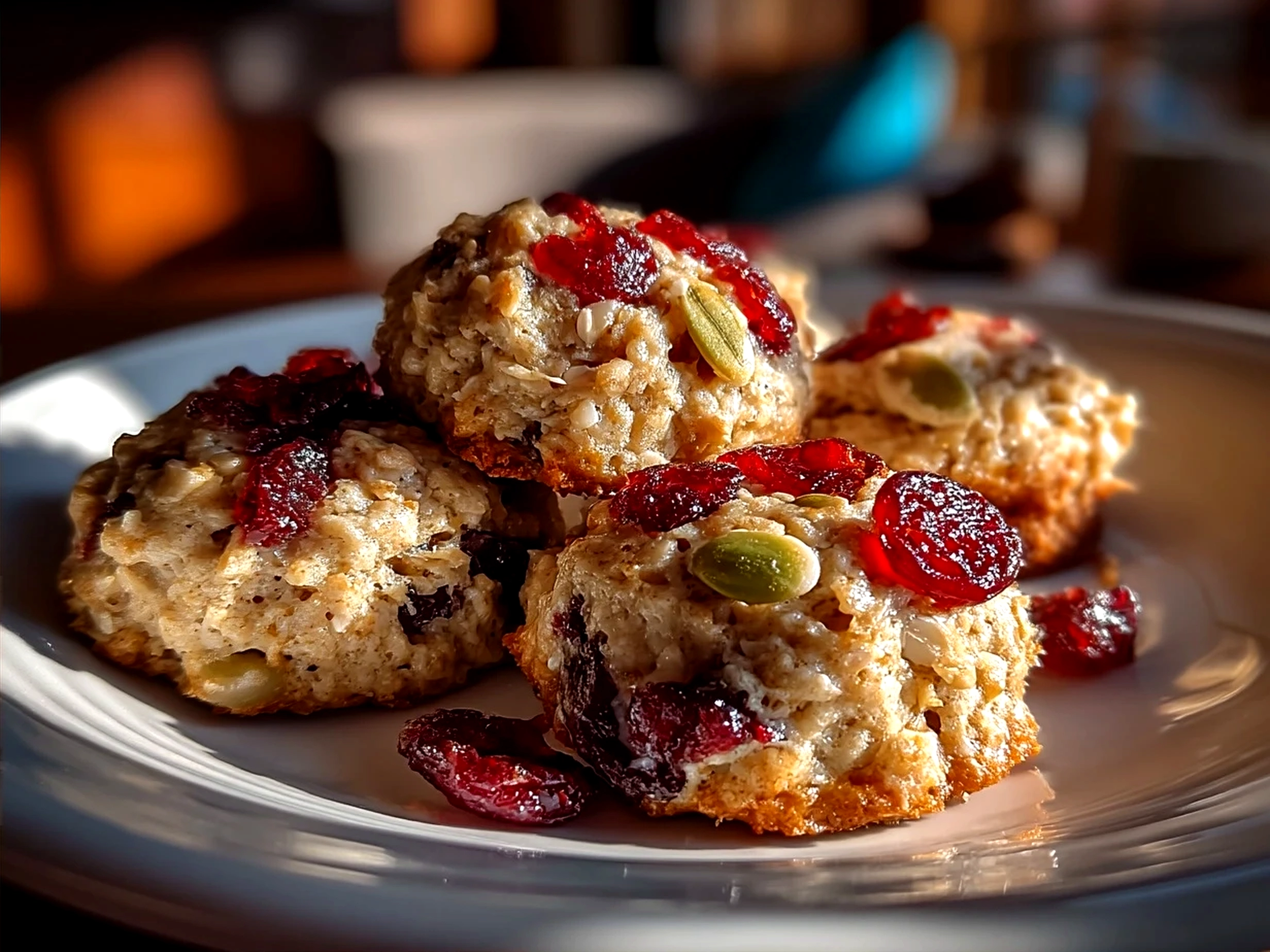 Valentine Cookies Oatmeal Bowl topped with heart-shaped cookies and fresh berries ready to serve