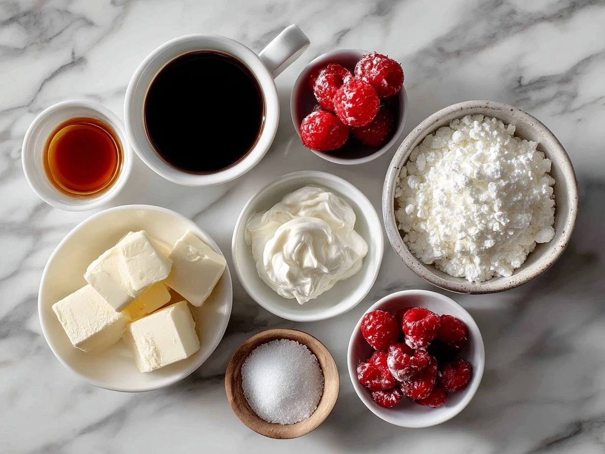 Ingredients for Valentine Treats Greek Yogurt Bowl including yogurt, fresh strawberries, blueberries, honey, granola, chia seeds, mint